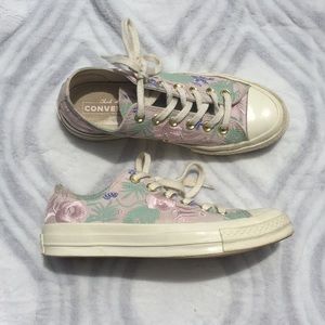 Converse 4 1/2 Floral Embroidered Chuck Taylor Sneakers Low Top Pastel